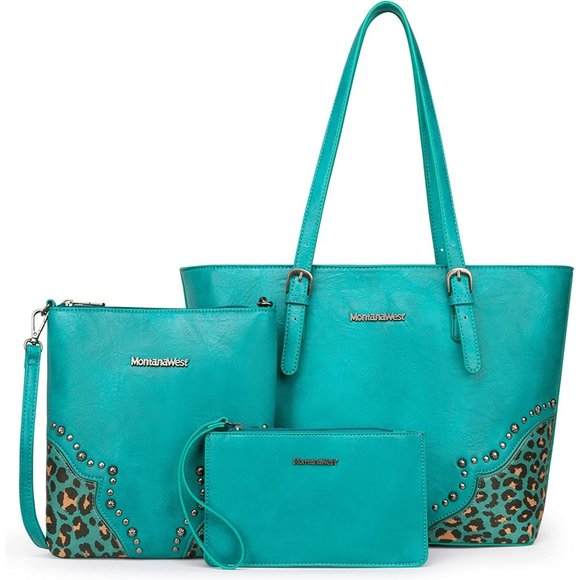 Fashion 3 pcs Handbag Set Leopard Print Tote Large Shoulder Bag Vegan Le… - Picture 1 of 12